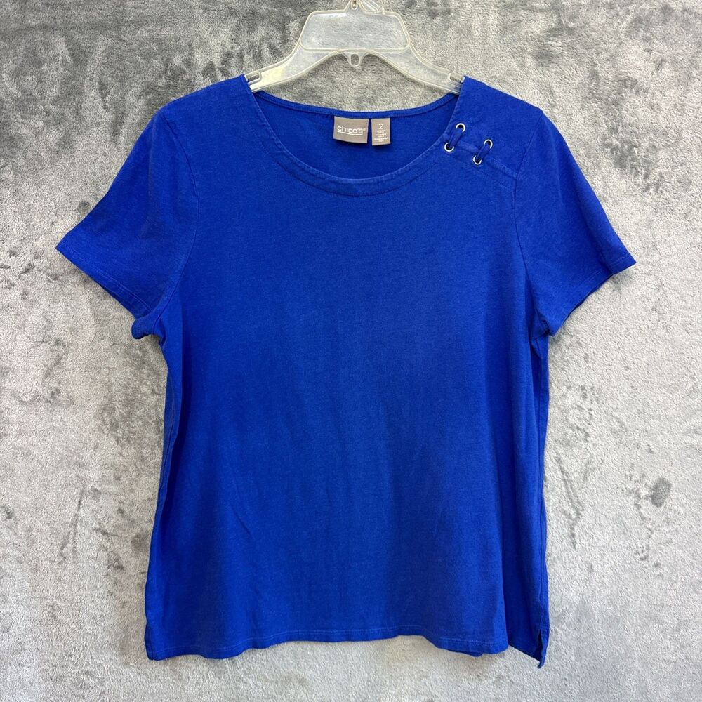 chicos top size Lg  royal Blue pullover cotton blend